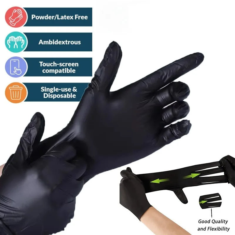 Gloves 20/50/100PCS Disposable Black Nitrile Gloves for Household Use Latex Free Powder Free Cleaning Gloves Tattoo  Hairdressing Tools